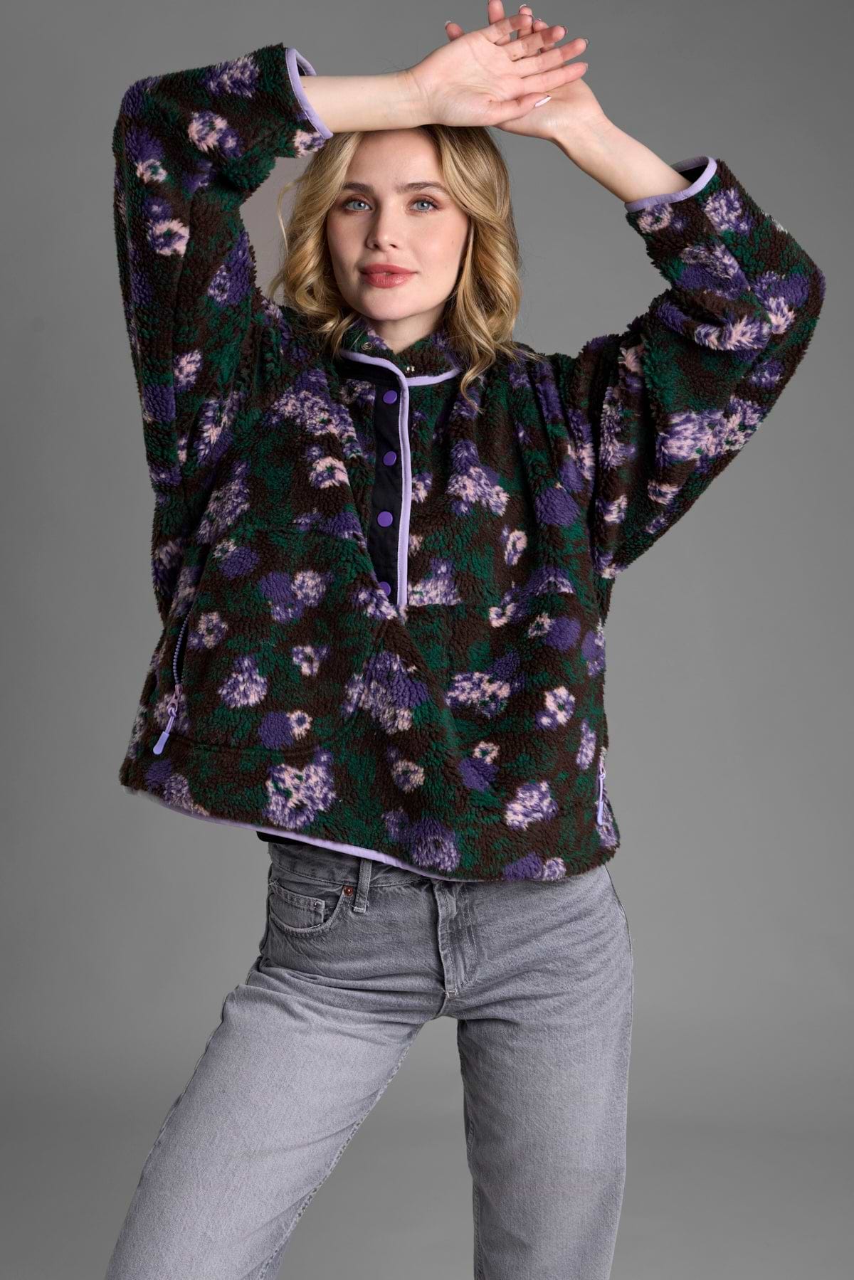 Floral Sherpa Jacket Black