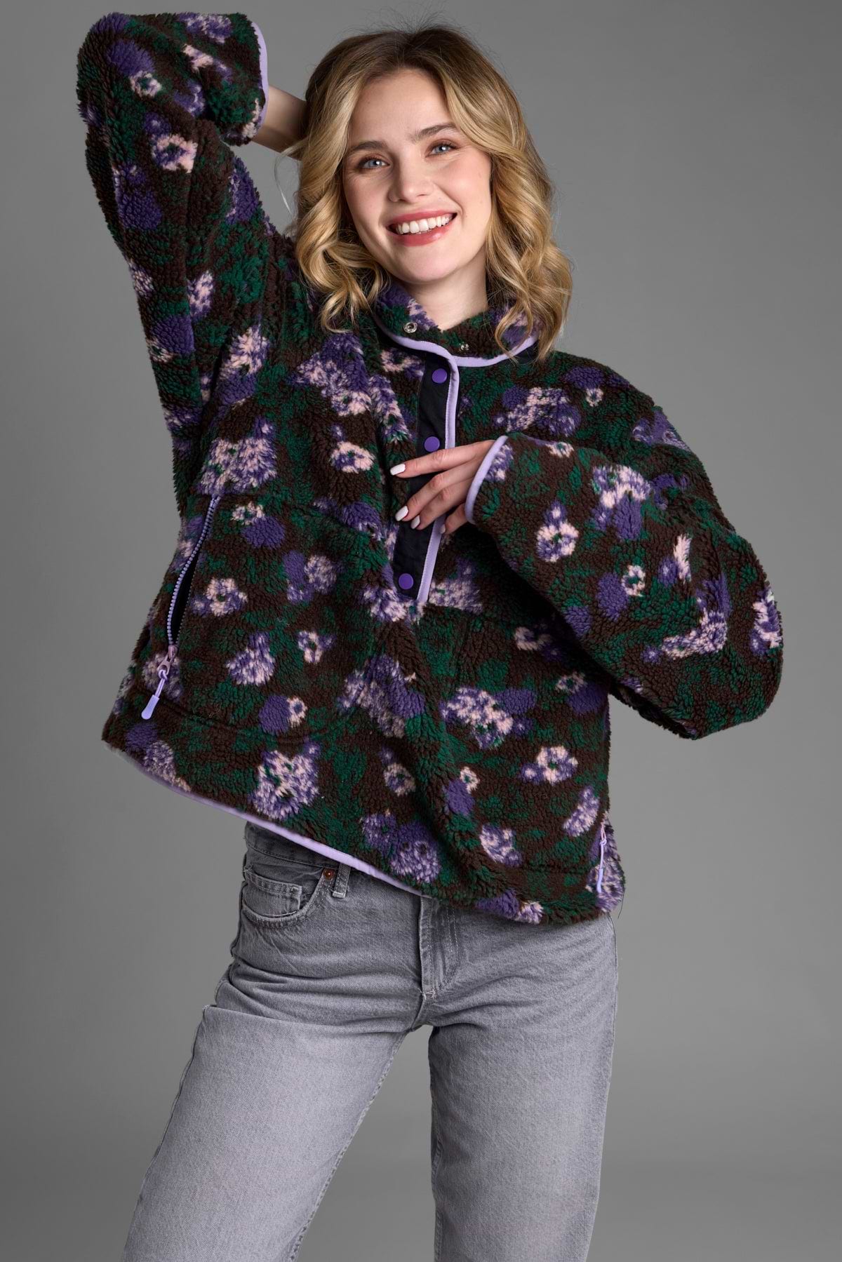 Floral Sherpa Pullover Jacket | SAACHI