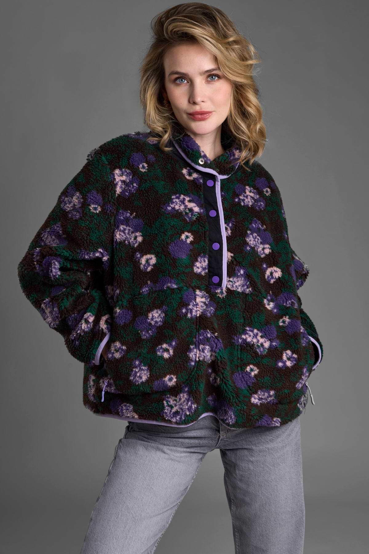 Floral Sherpa Pullover Jacket | SAACHI