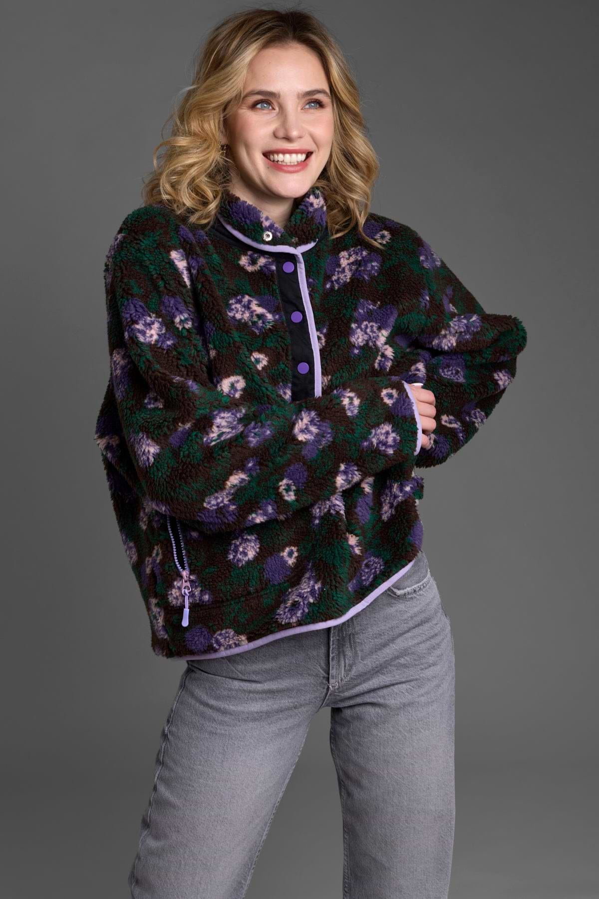 Floral Sherpa Jacket Black