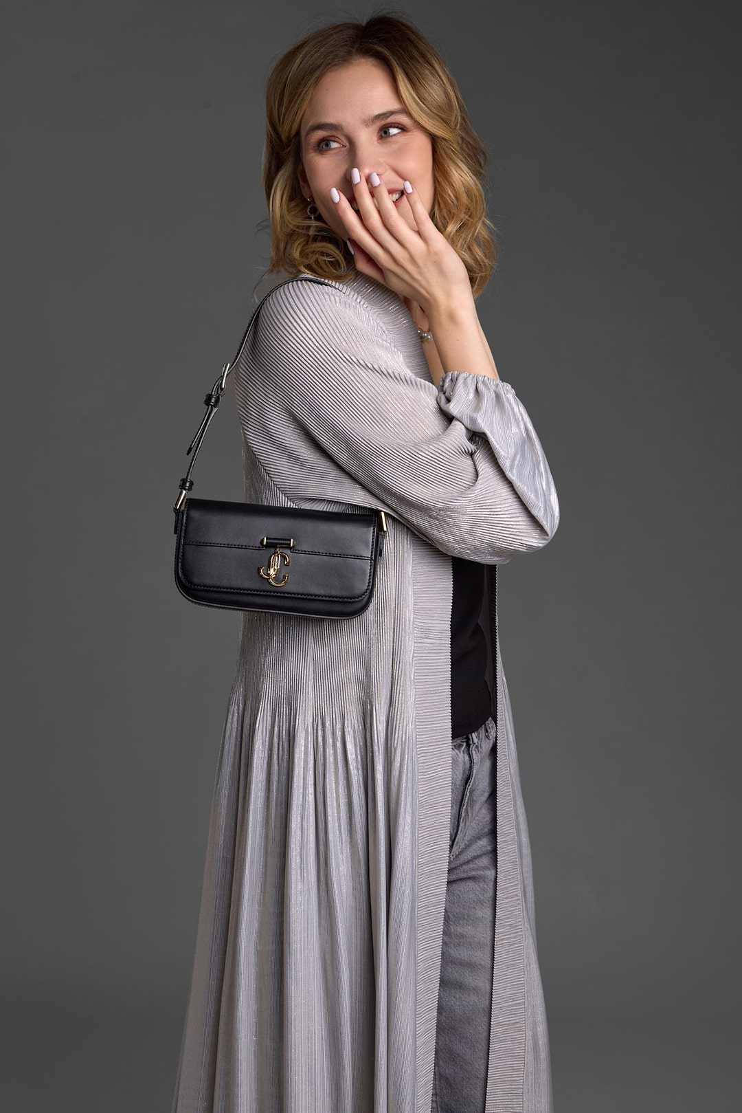 Metallic Pleated Duster - Grey