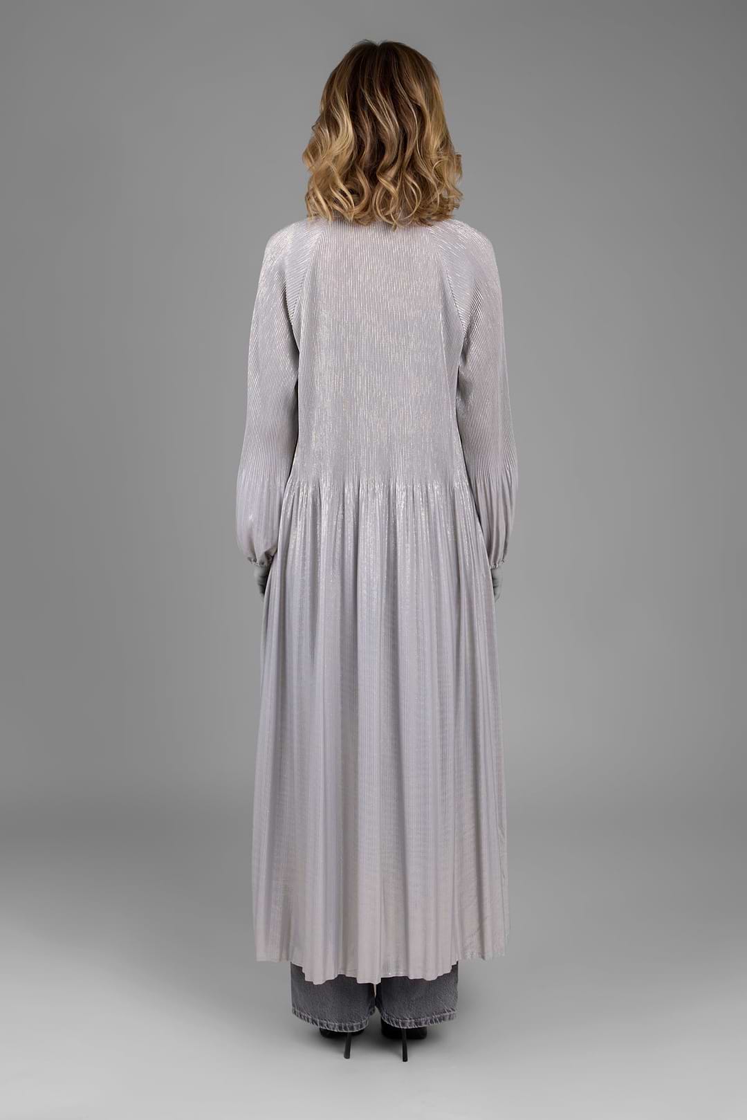 Metallic Pleated Duster - Grey