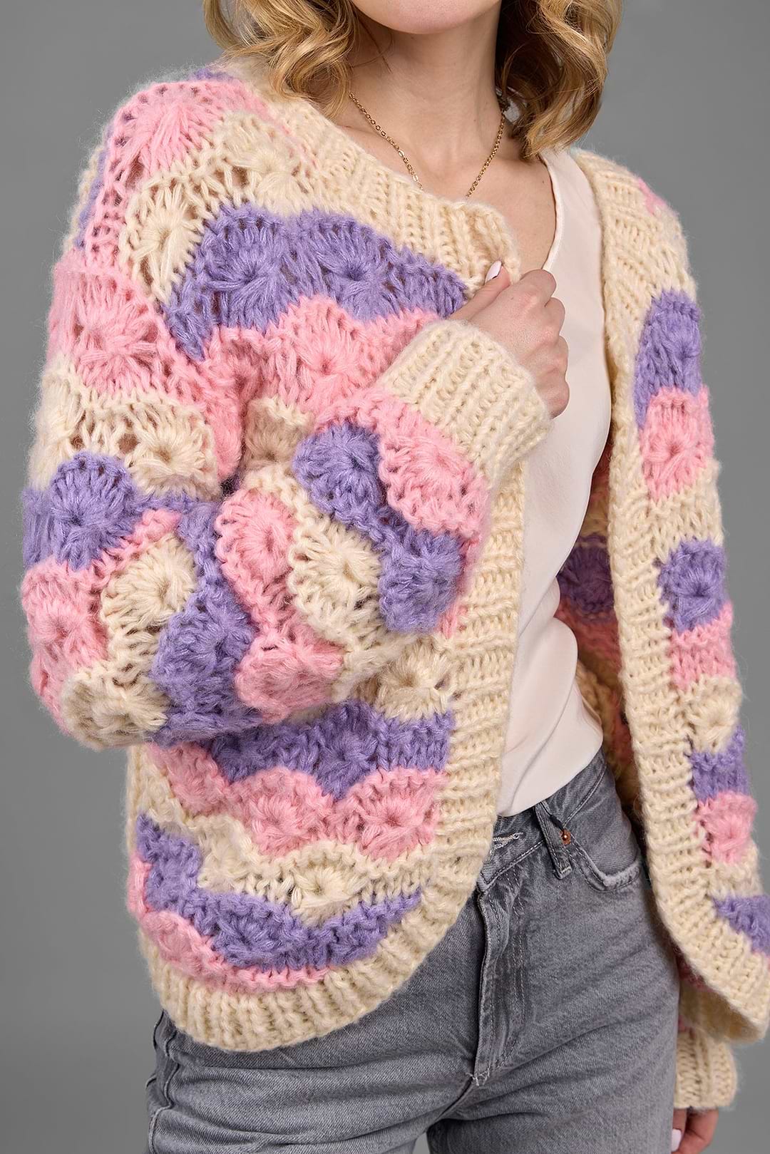Scallop Pastel Knitted Cardigan - Ivory
