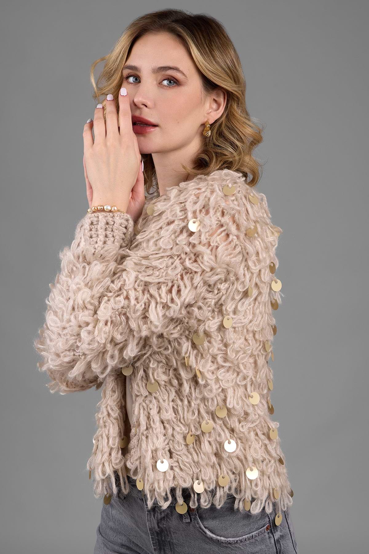 Sequined Loop Knit Cardigan | SAACHI