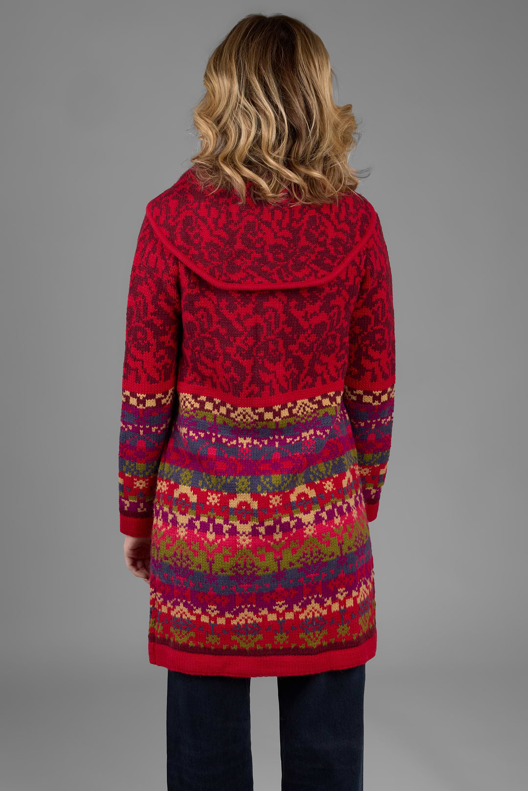 Fair Isle Nordic Long Cardigan - Red Multi