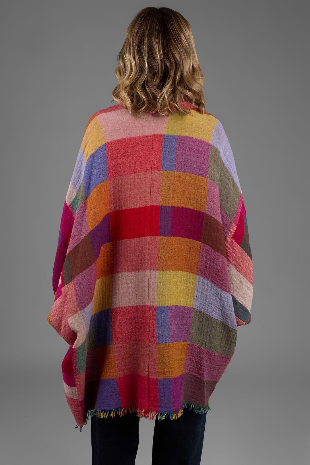 Woolen Rainbow Color Grid Cocoon - Dark Multi