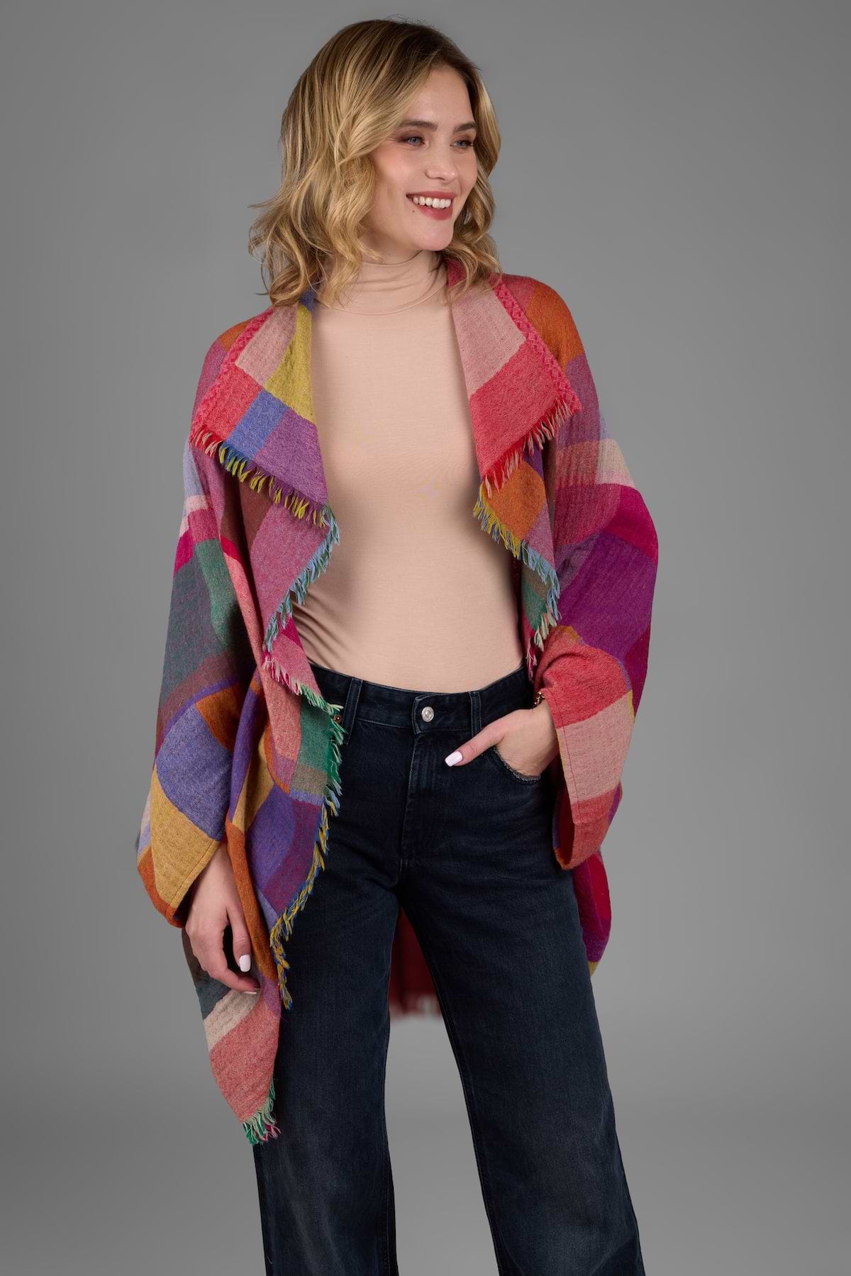 Woolen Rainbow Color Grid Cocoon - Dark Multi