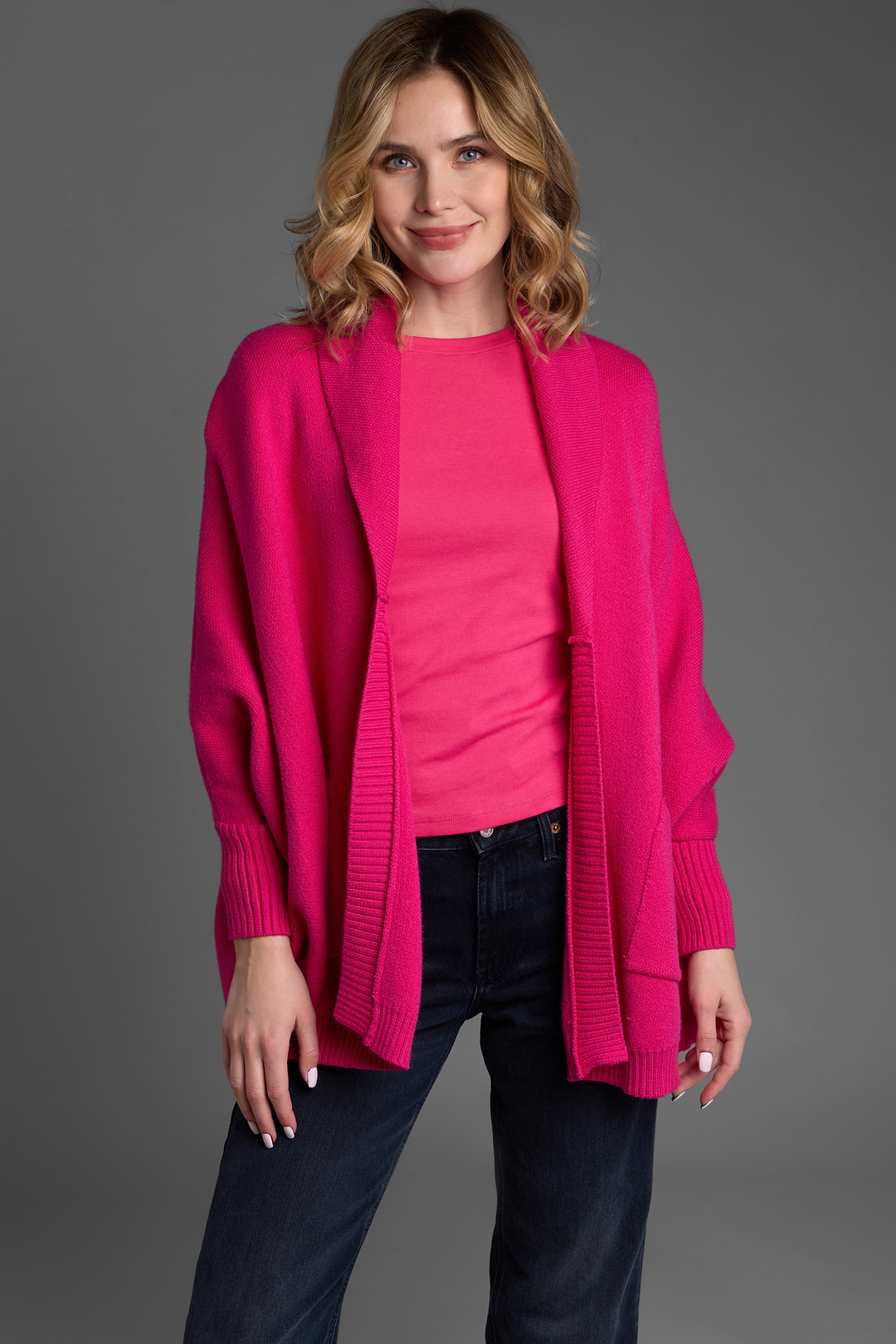 Open Front Oversized Cardigan Sweater - Fuschia