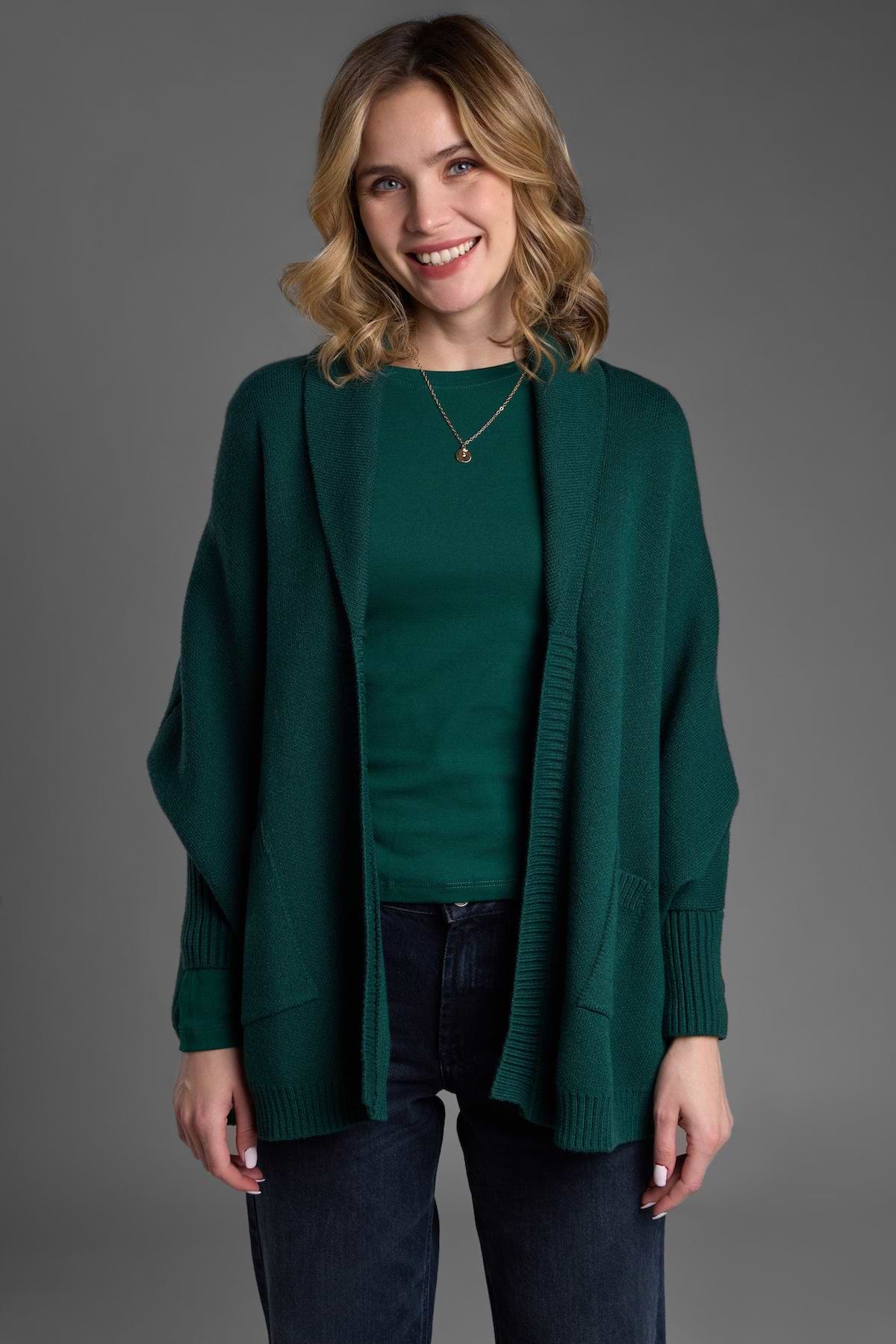 Open Front Oversized Cardigan Sweater - Green