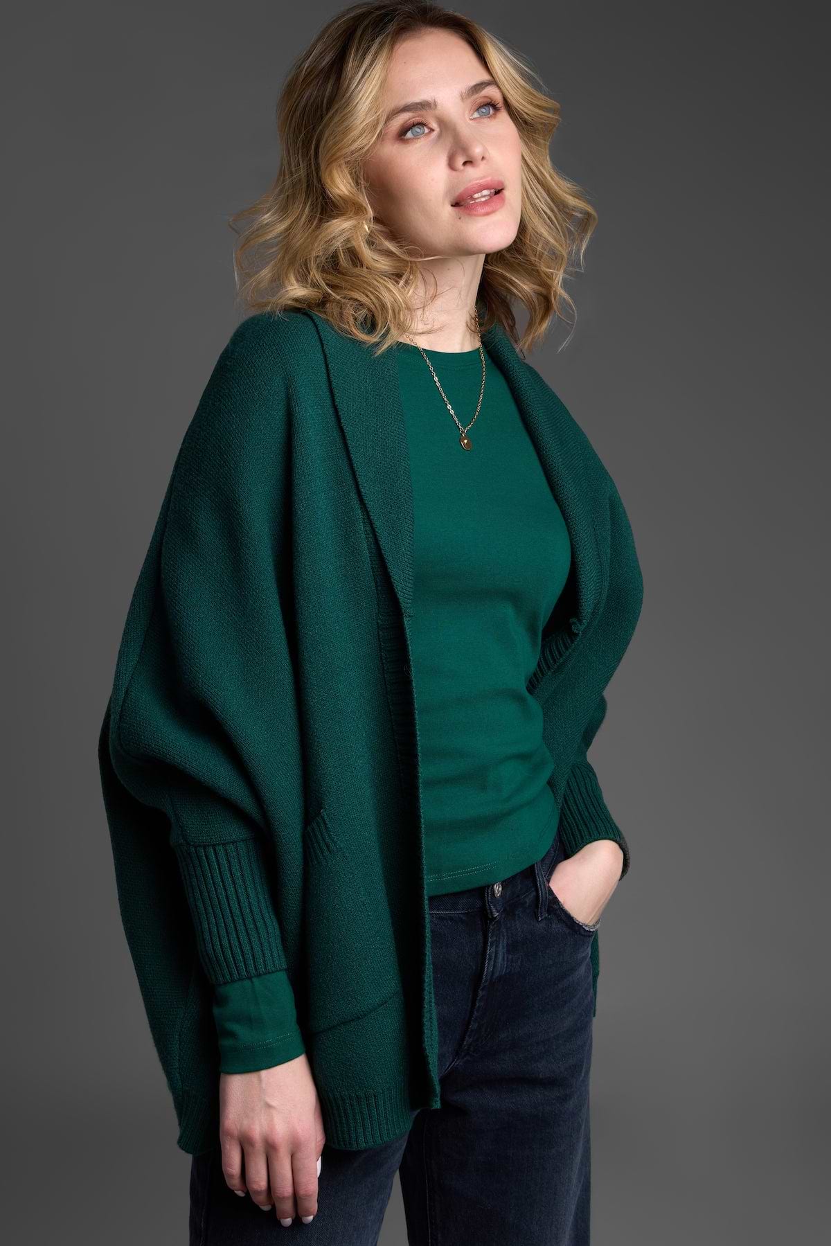 Open Front Oversized Cardigan Sweater - Green