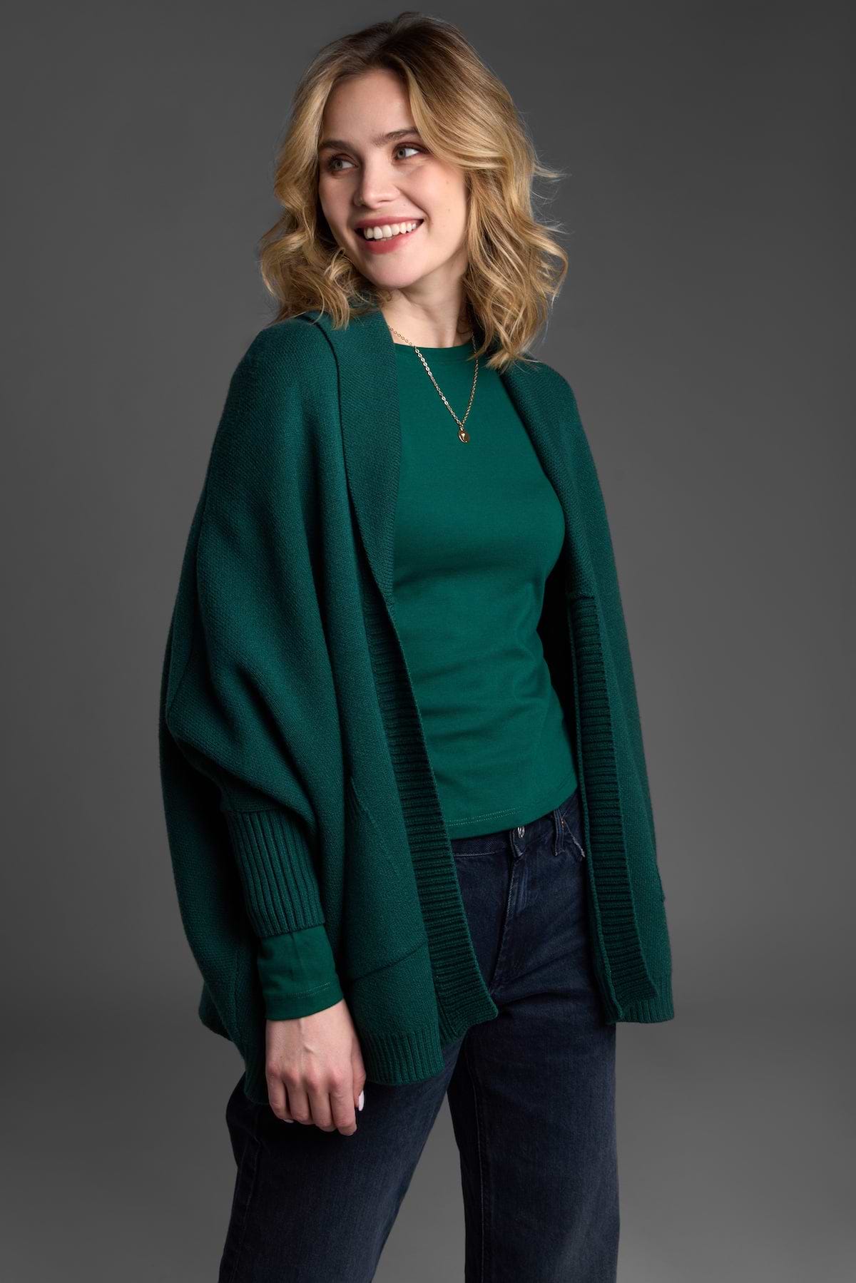 Open Front Oversized Cardigan Sweater - Green