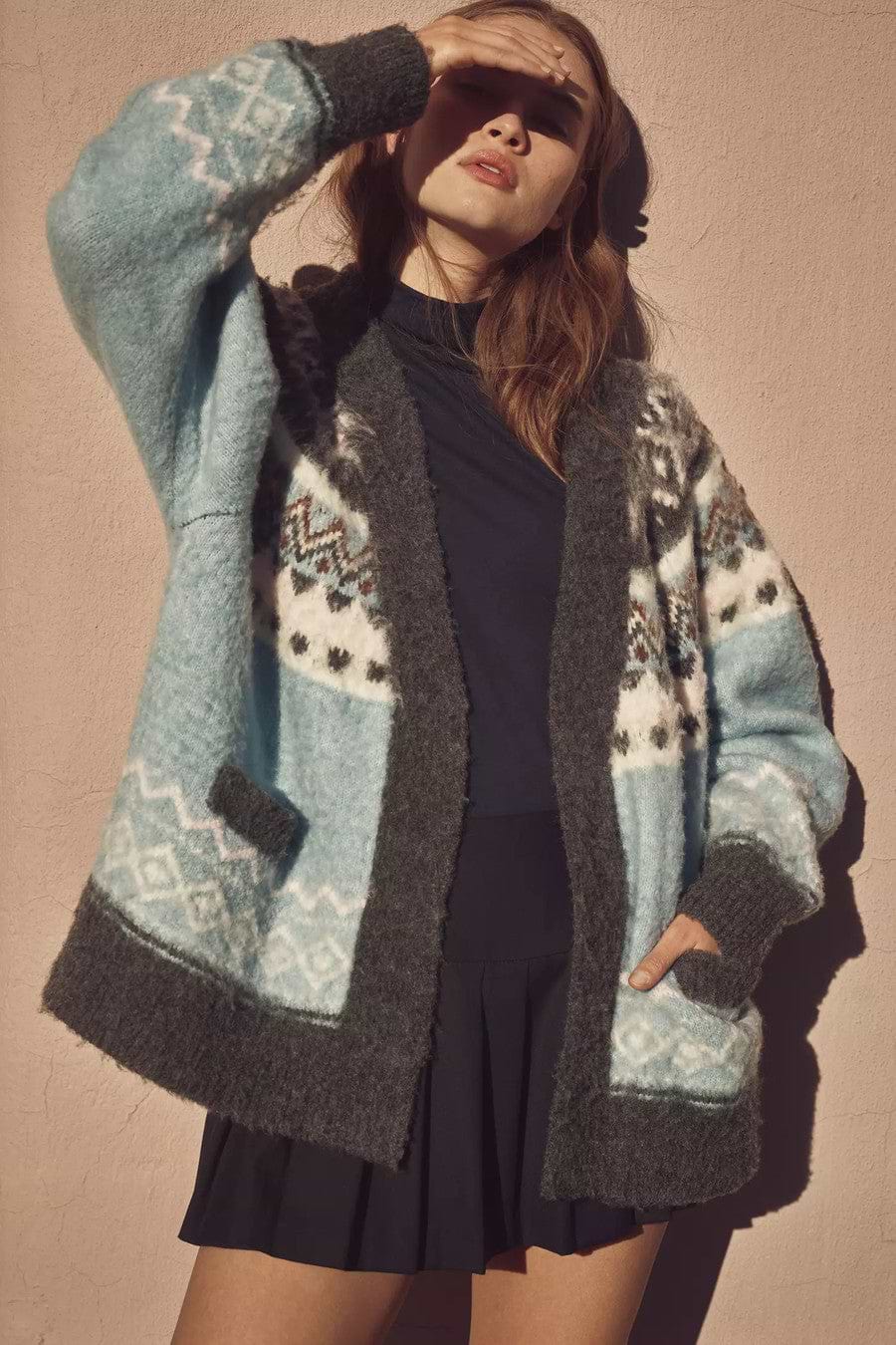 Fair Isle Cardigan Sweater - Blue Multi