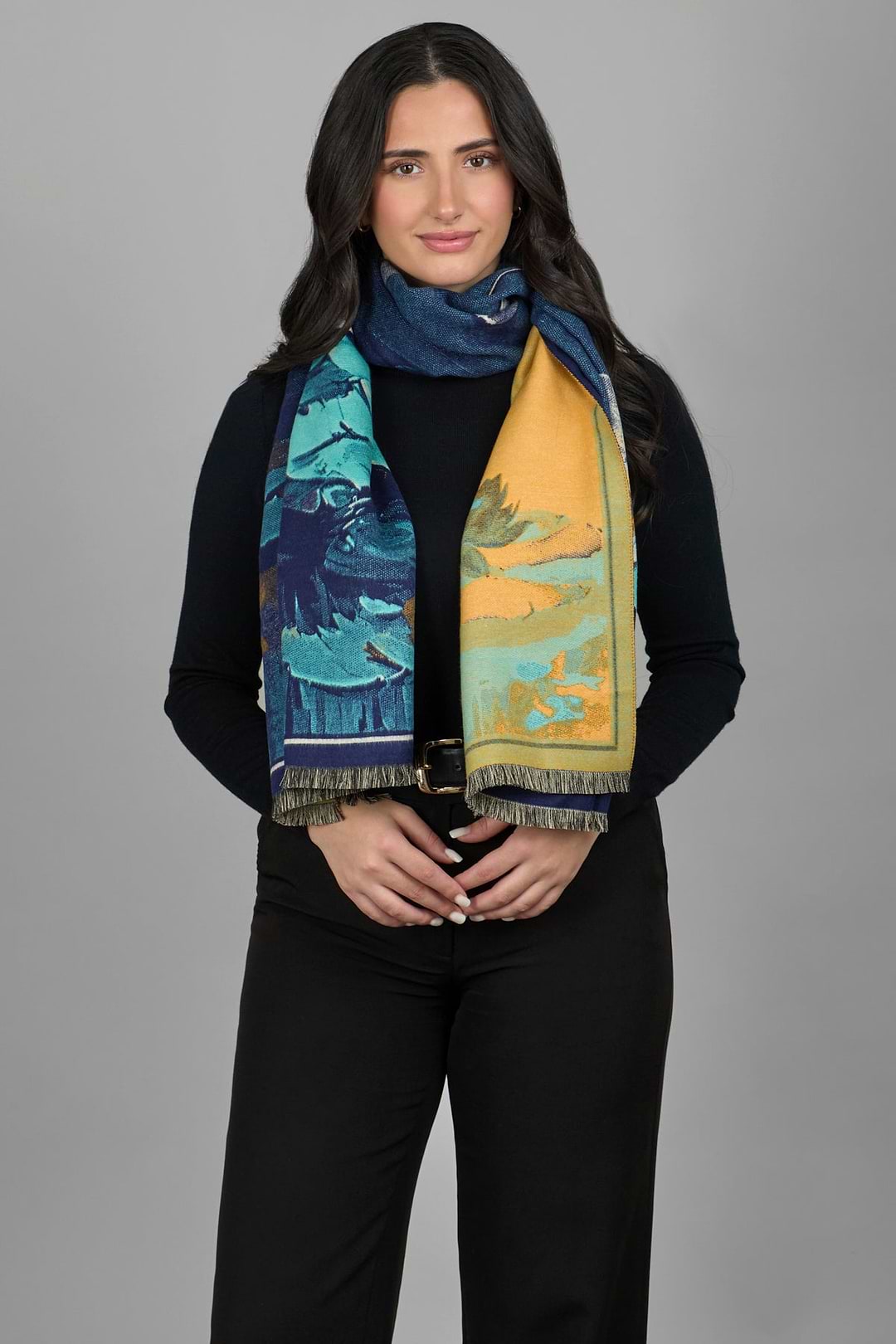 Lily Bold Reversible Scarf - Blue Combo