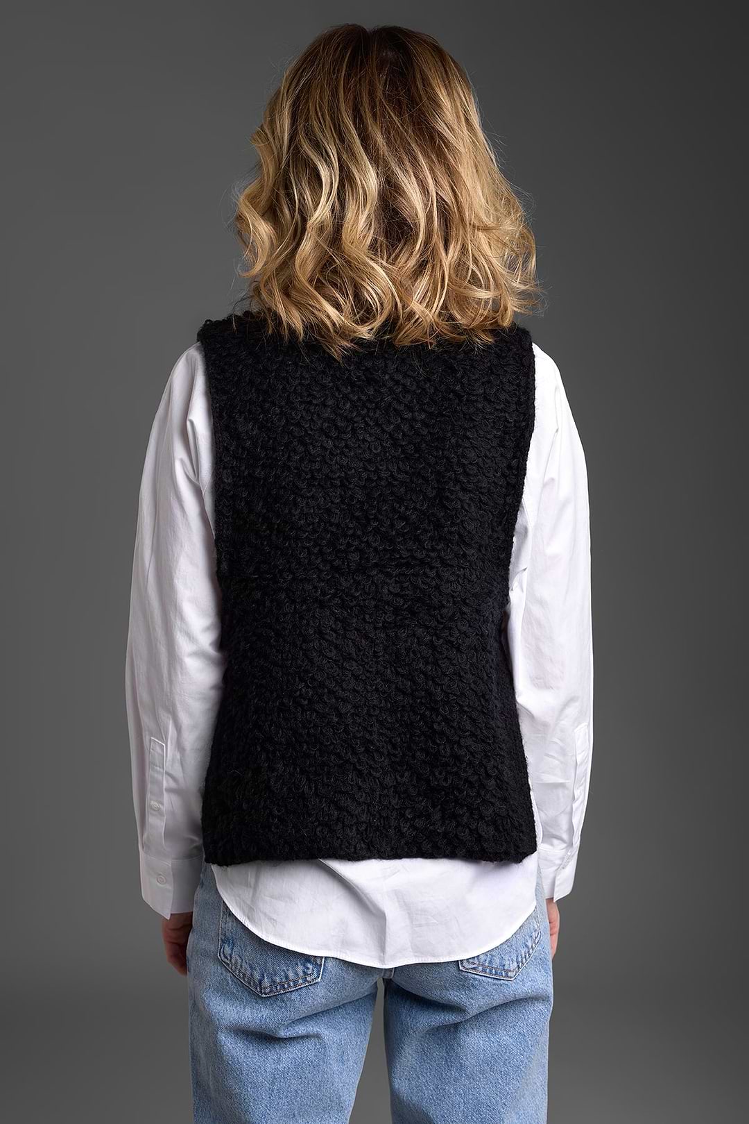 Looped Knit Sweater Vest - Black