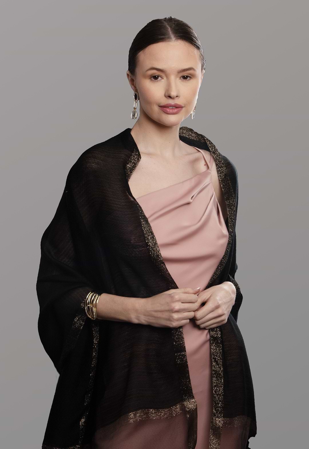 Shimmer Border Scarf - Black