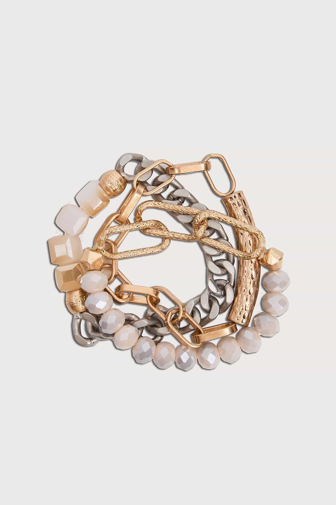 Metallic Beaded Chain Trio Bracelet - Corn silk