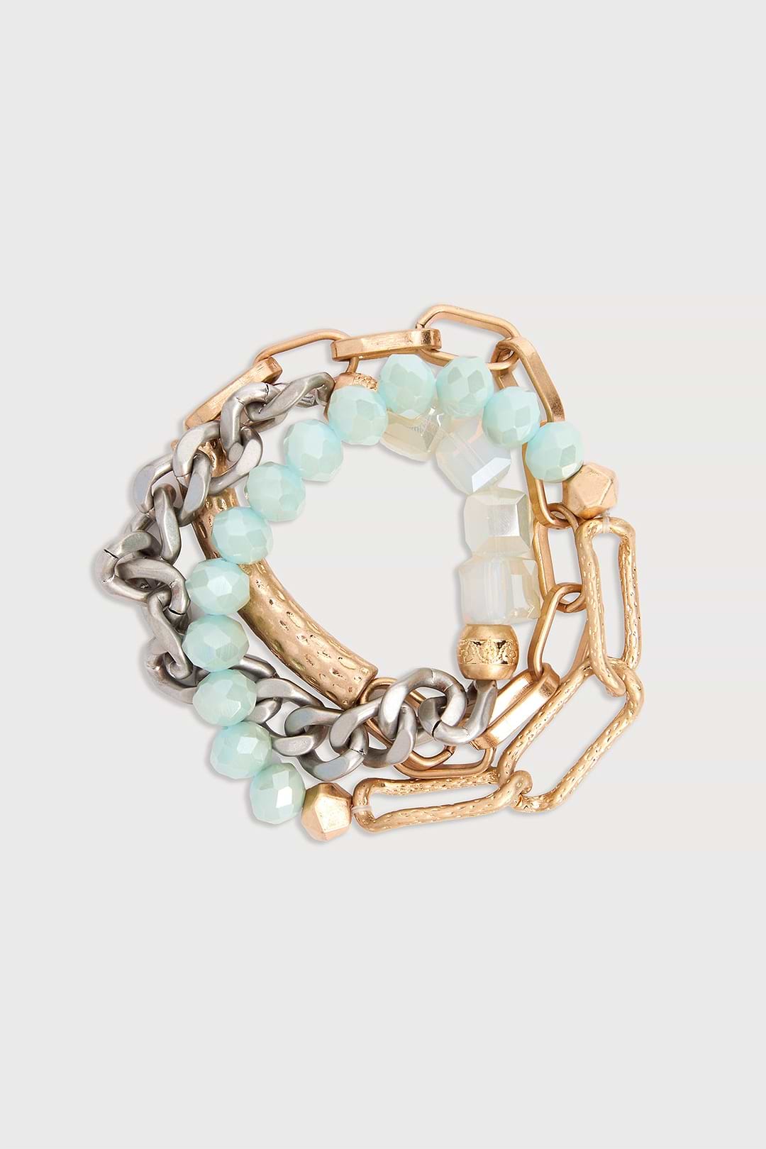 Metallic Beaded Chain Trio Bracelet - Turquoise