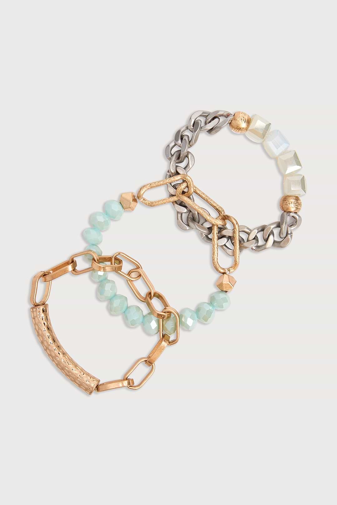 Metallic Beaded Chain Trio Bracelet - Turquoise