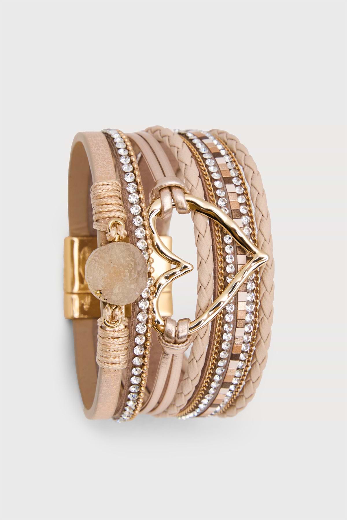 Golden Heart Druzy Bracelet - Taupe