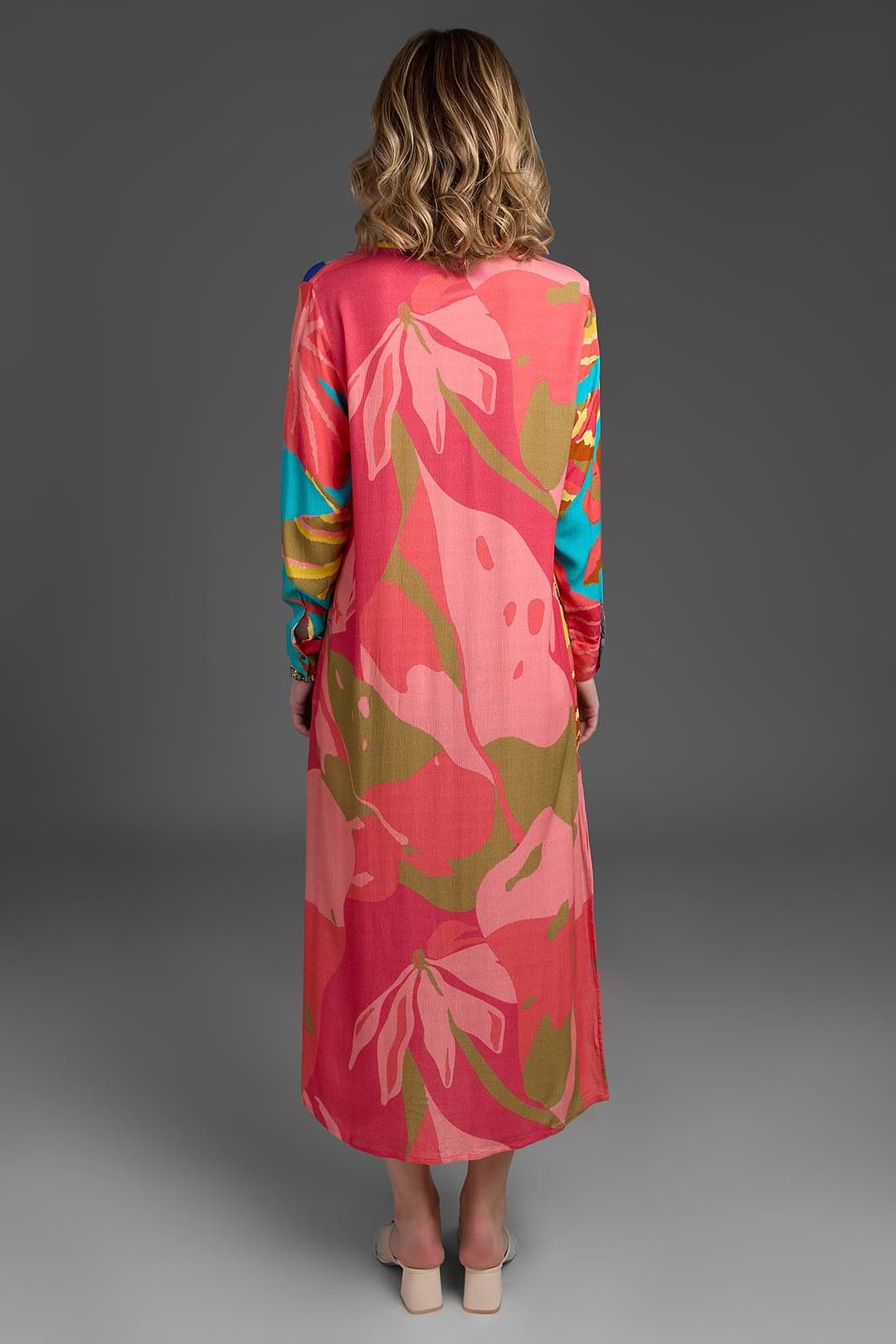 Tropical Button Long Kimono - Multi