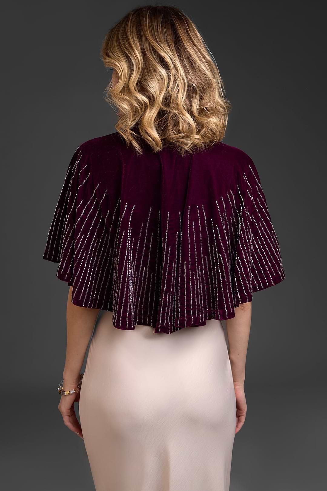 Velvet Crush Embellished Capelet - Plum