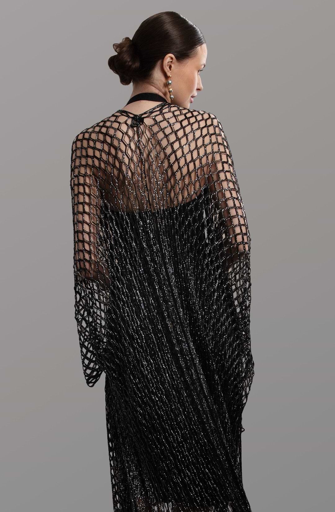 Metallic Fringe Kimono - Black