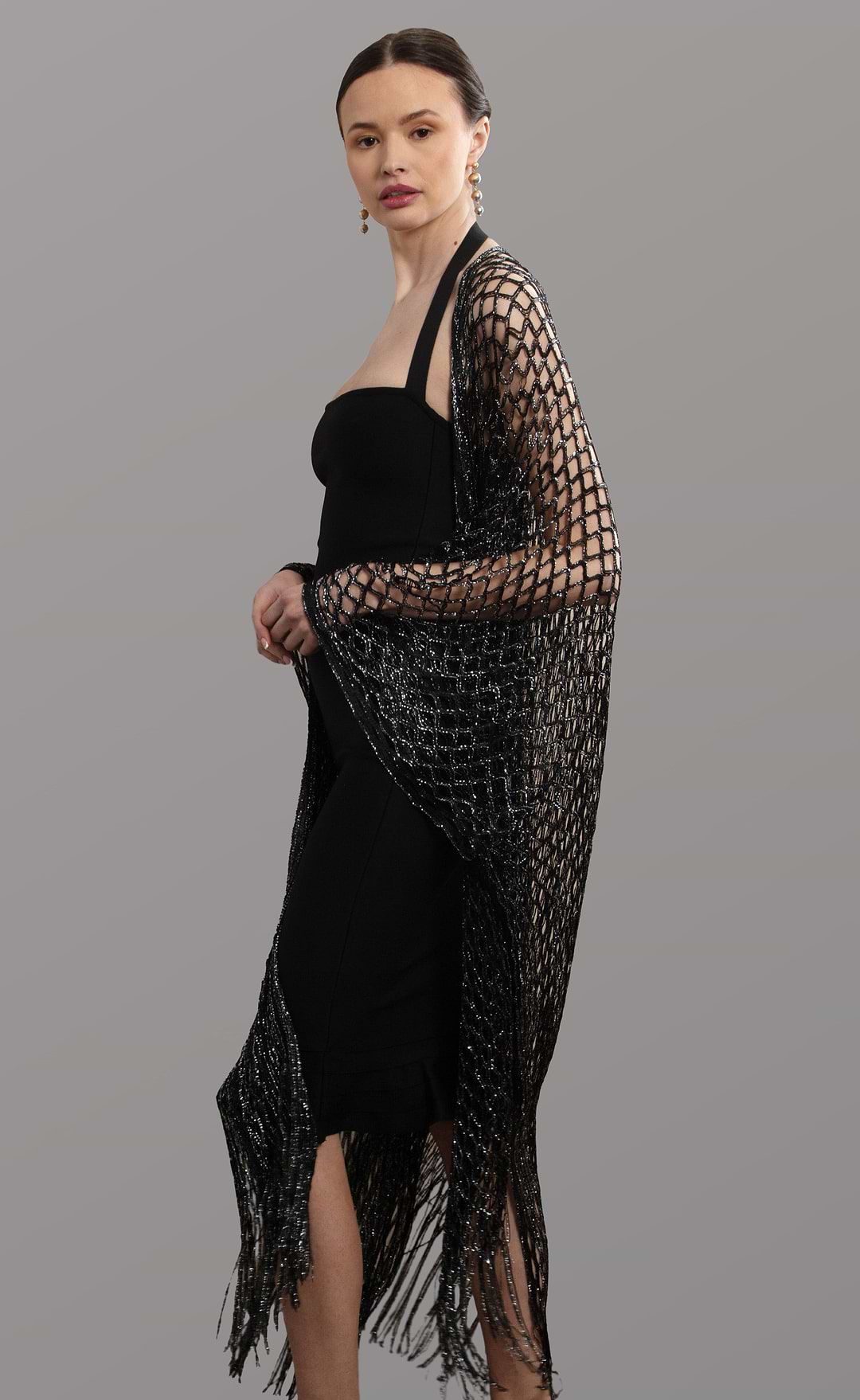Metallic Fringe Kimono - Black