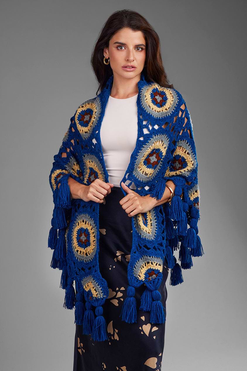 Crocheted Sunshine Shawl - Denim Blue