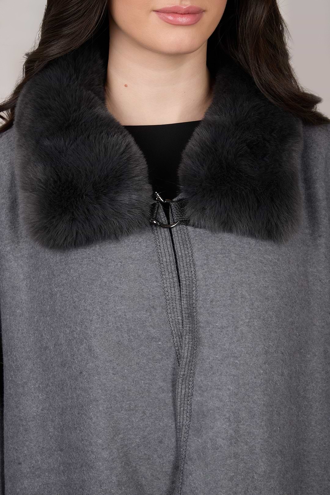 Faux Fur Pocket Kimono - Dark Gray