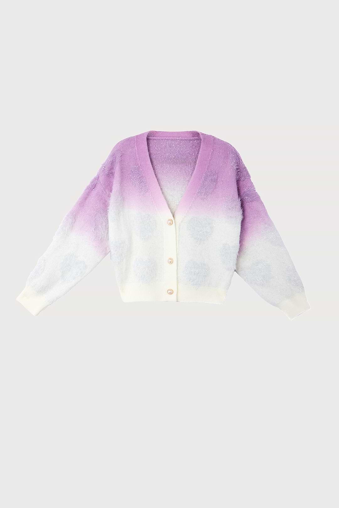 Soft Heart Ombre Cardigan - Lilac