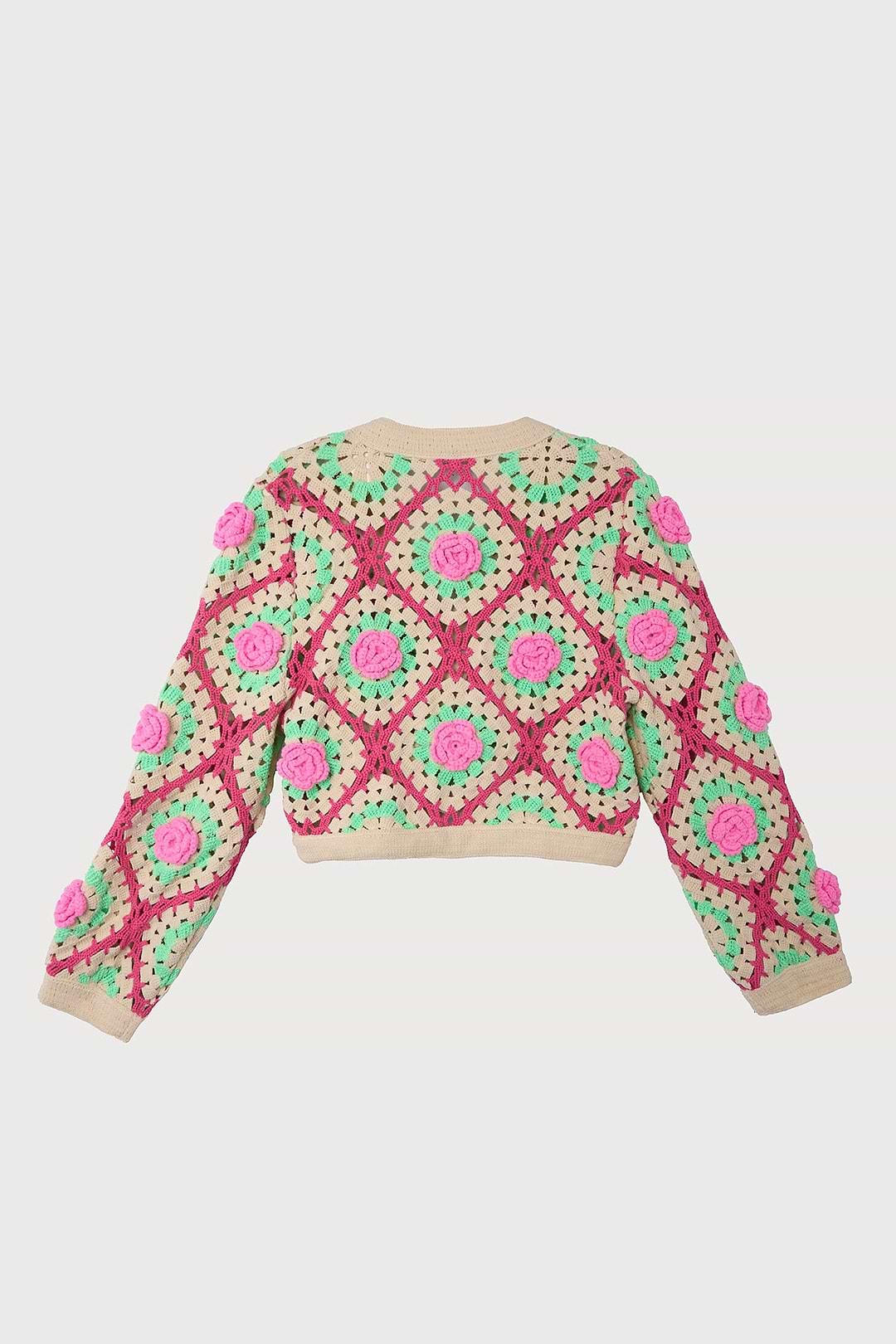 Rosette Crochet Cardigan - Pink