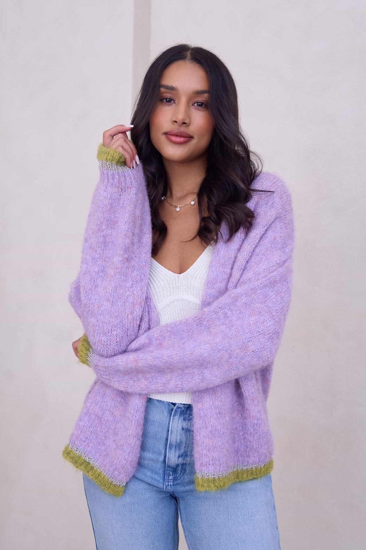 Soft Knit Mohair Cardigan Sweater - Pink Stone
