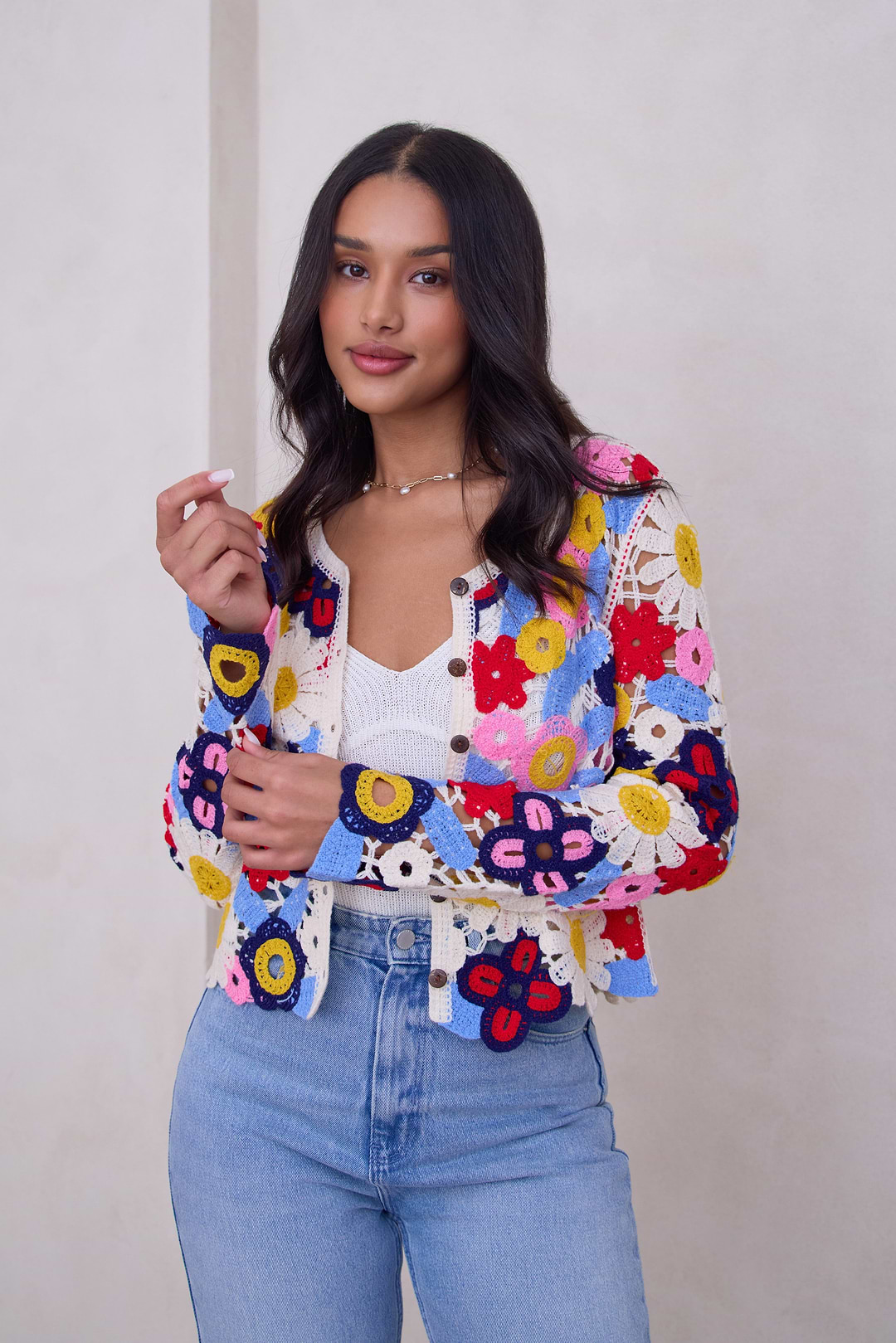Flower Lace Crochet Jacket - Ivory