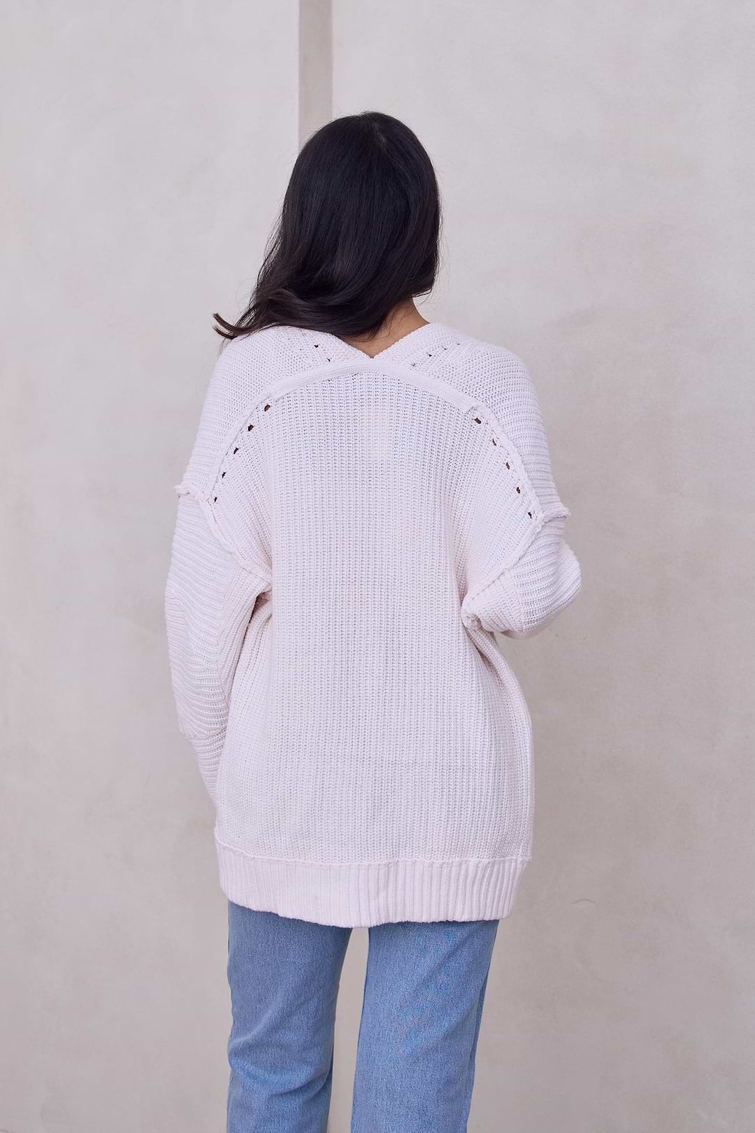 Ribbed Knit Open Cardigan Sweater - Ivory