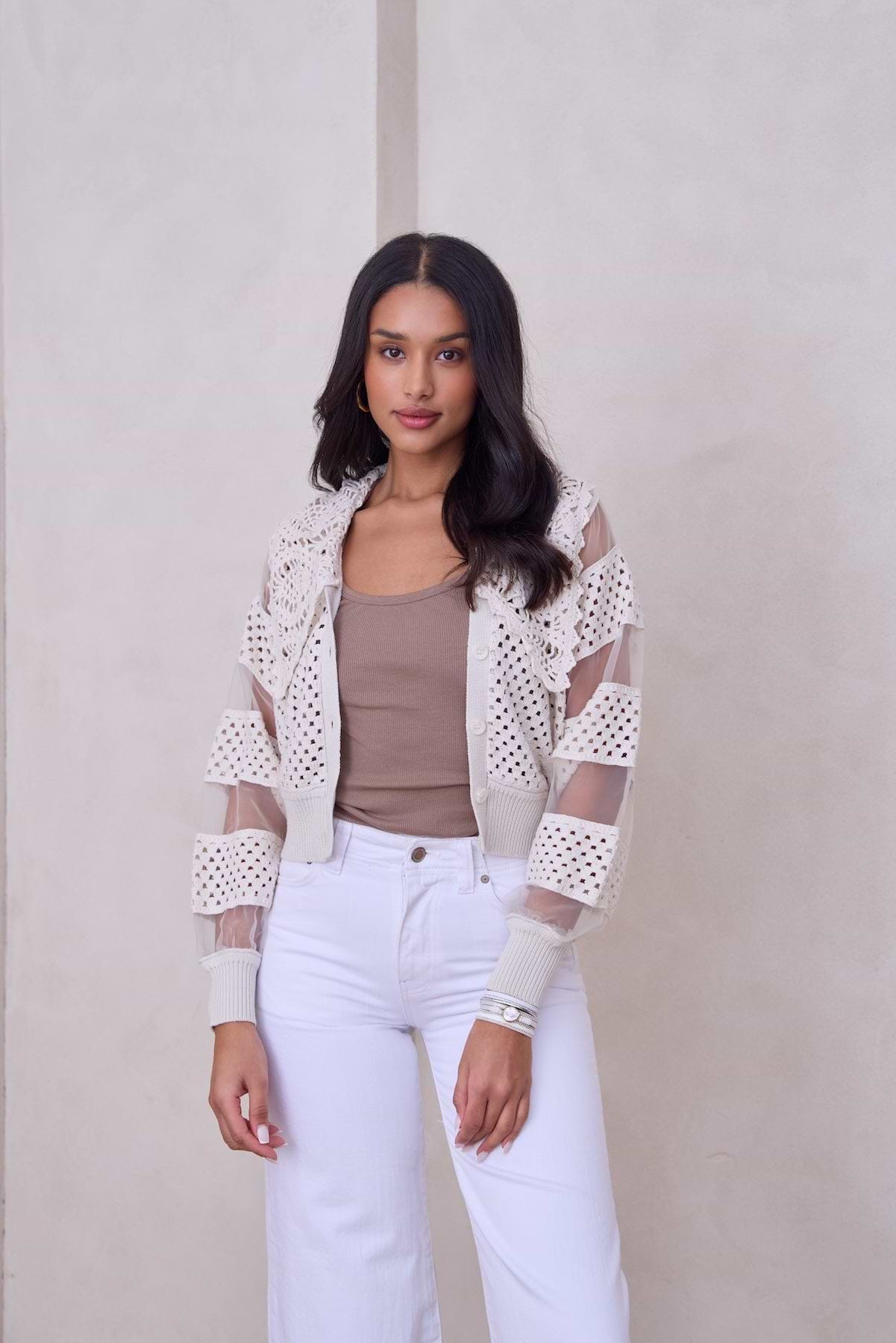 Hand Crochet Sheer Button Cardigan | SAACHI