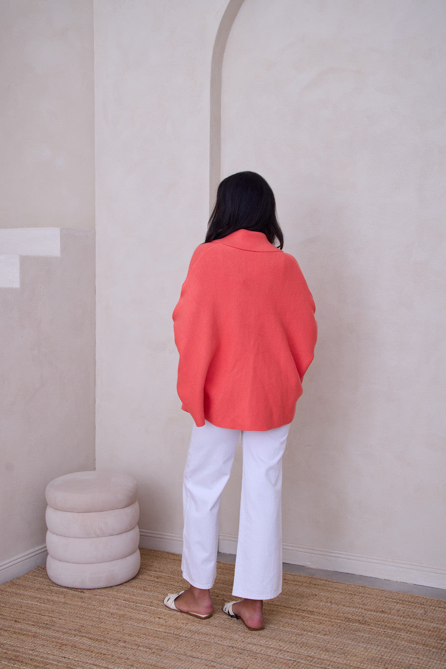 Open Front Oversized Cardigan Sweater - Coral