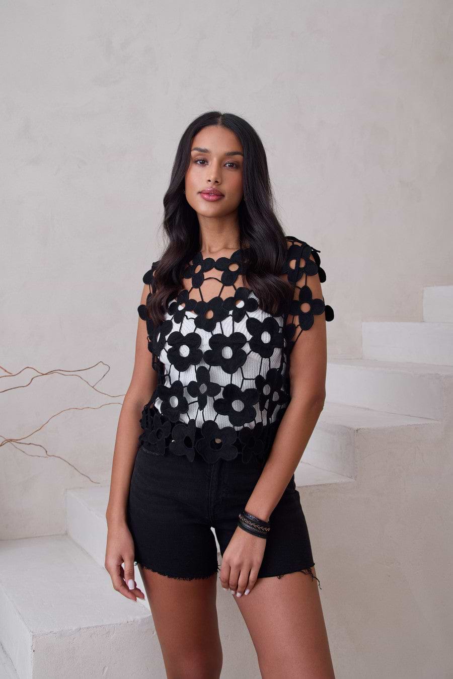 Floral Open Knit Vest Top | SAACHI