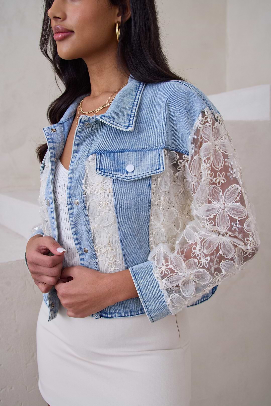 Denim Lace Jacket - Denim