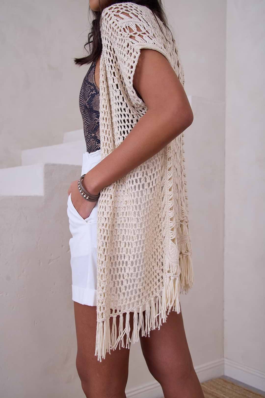 Moondial Crochet Kimono - Beige