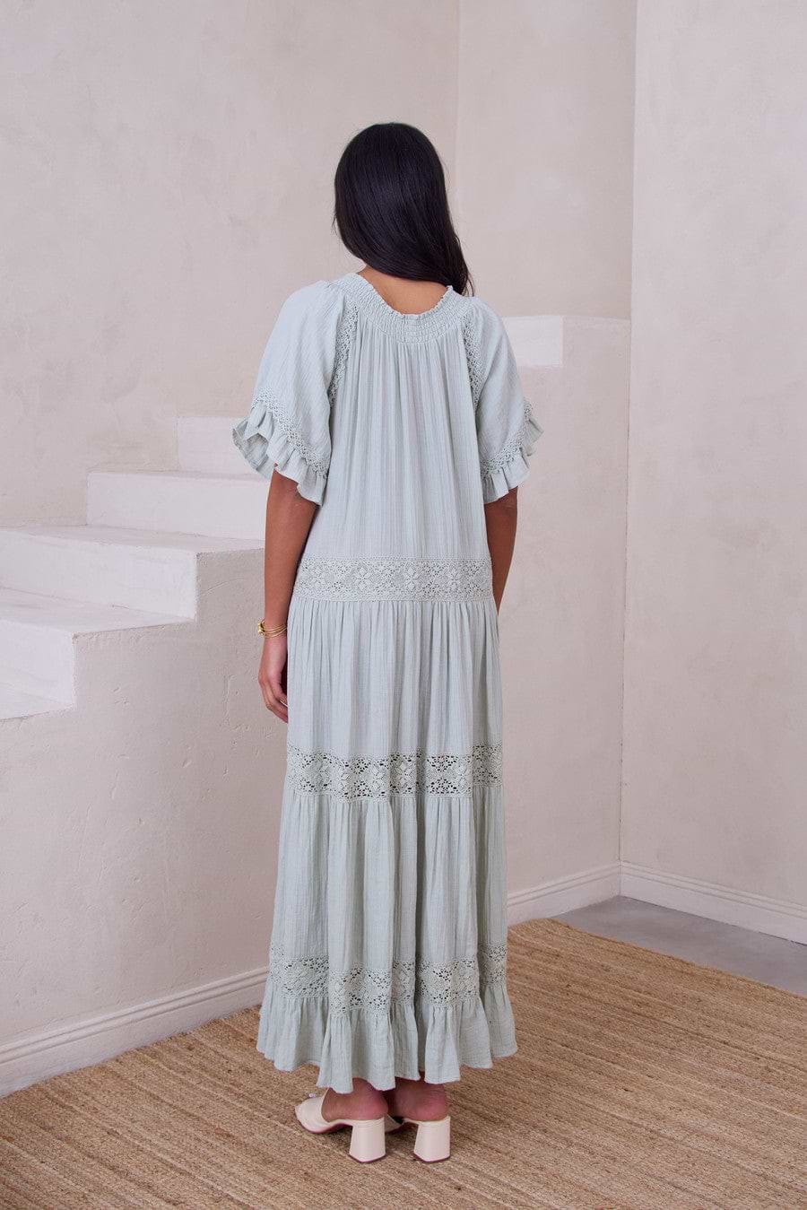 Cotton Long Kaftan Dress - Sage