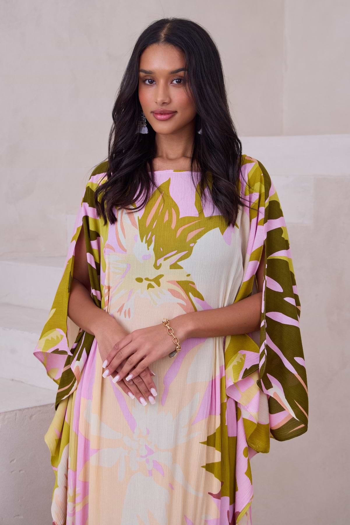 Multicolor Floral Kaftan Maxi - Cream Multi