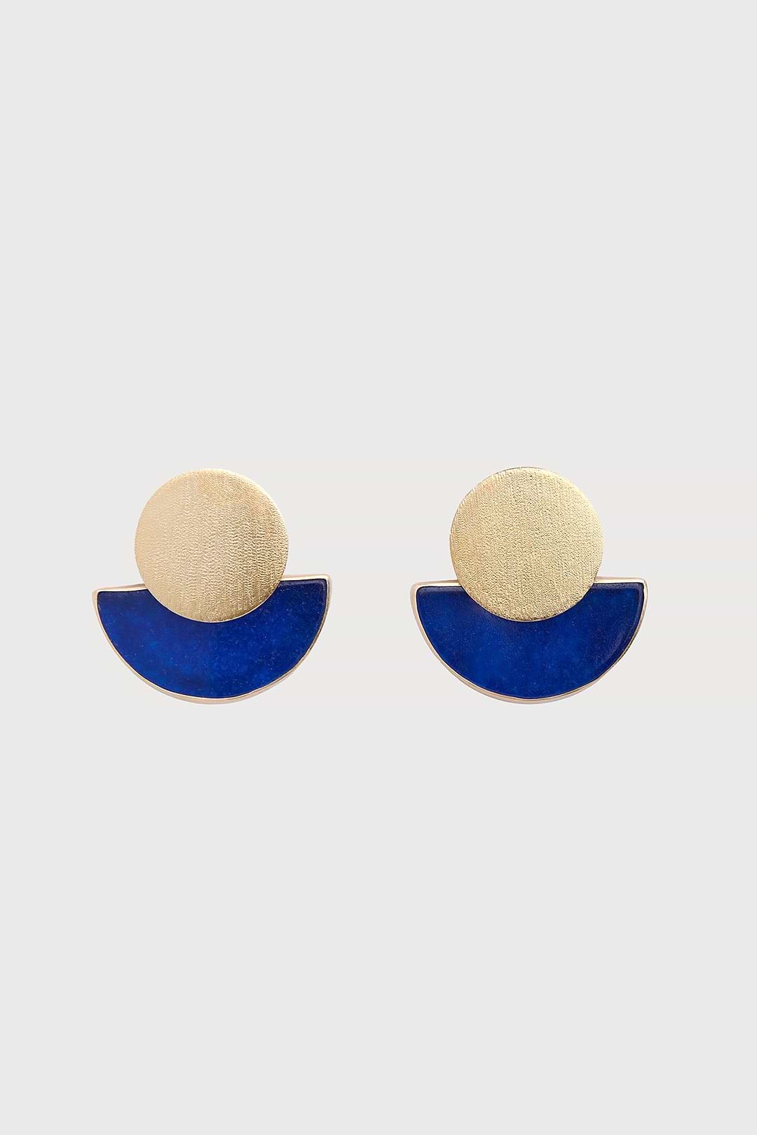 Geometric Half-Moon Earrings - Blue
