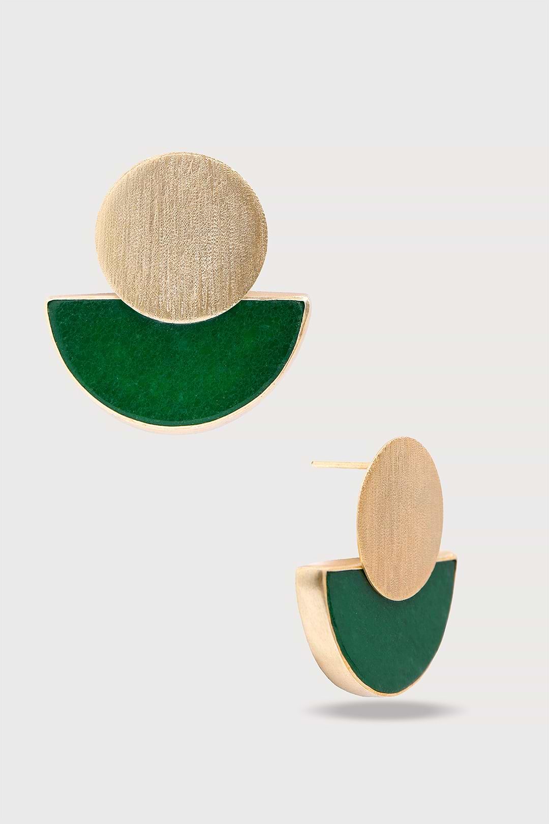 Geometric Half-Moon Earrings - Green