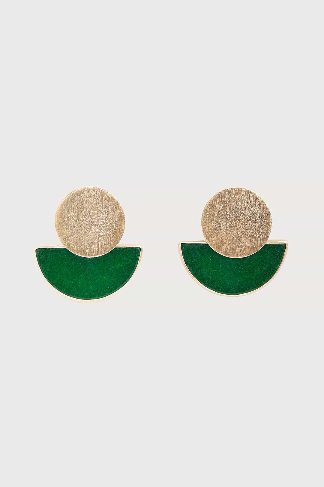 Geometric Half-Moon Earrings - Green