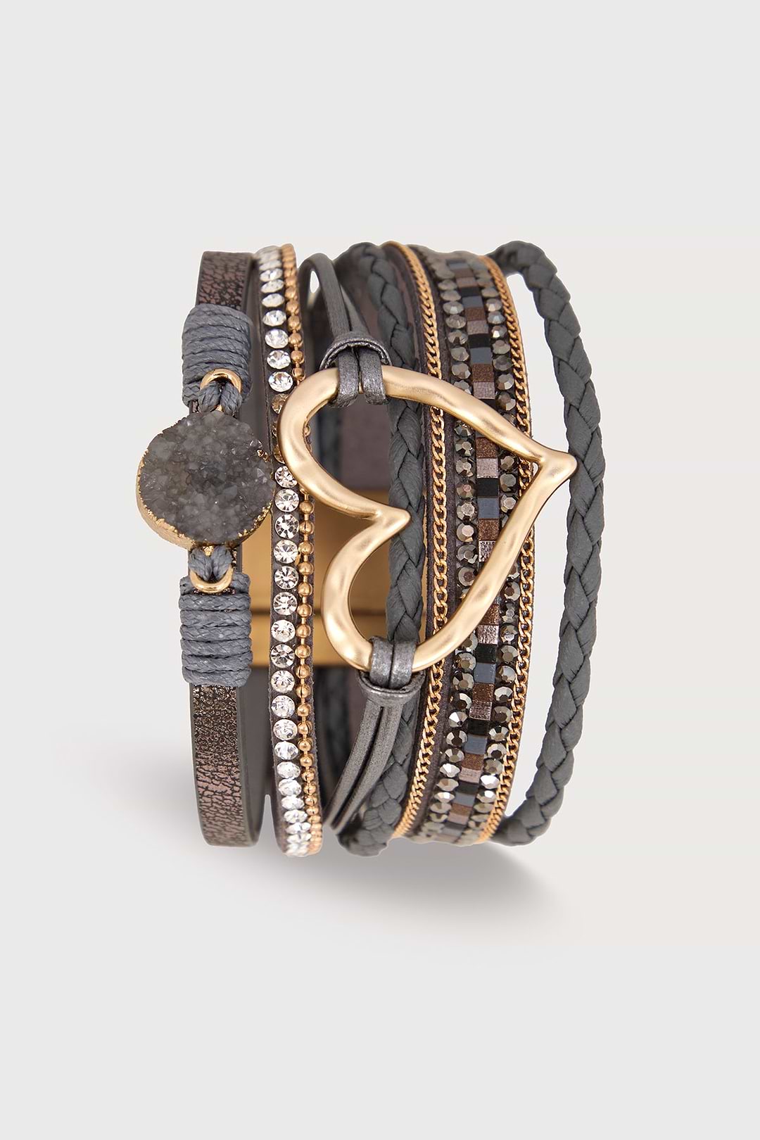 Golden Heart Druzy Bracelet - Charcoal