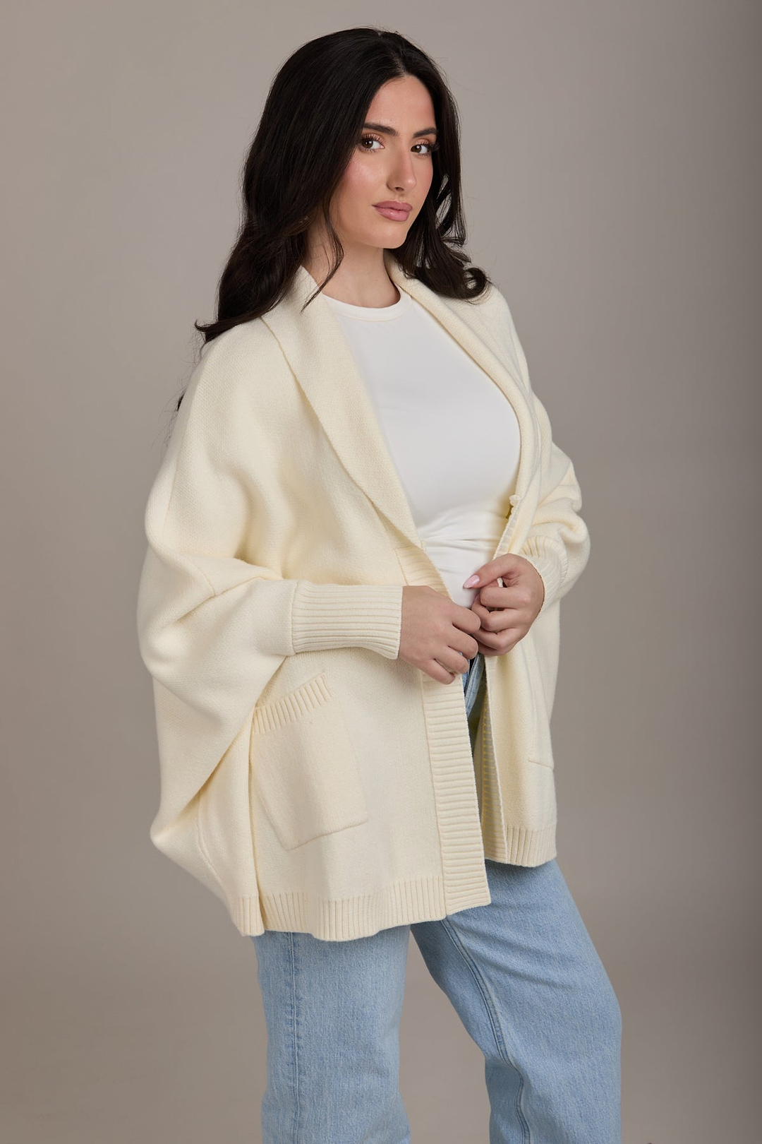 Open Front Oversized Cardigan Sweater - Ivory