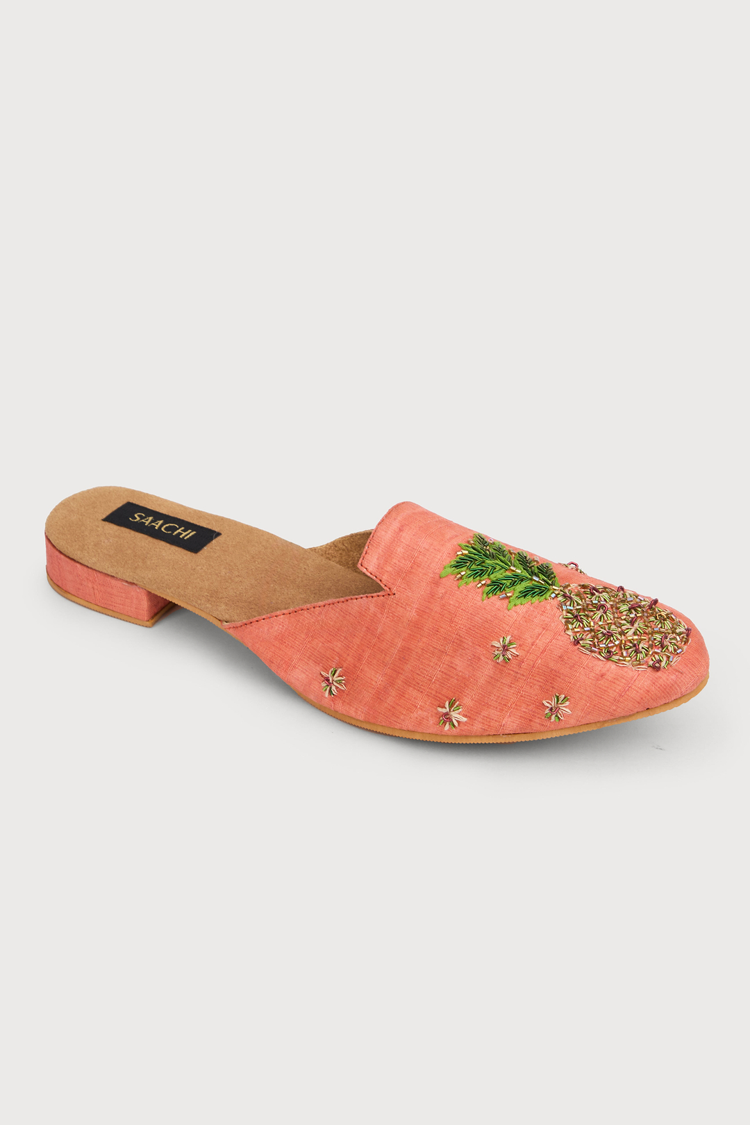 Pineapple Shoe Block Heel Mule - Coral