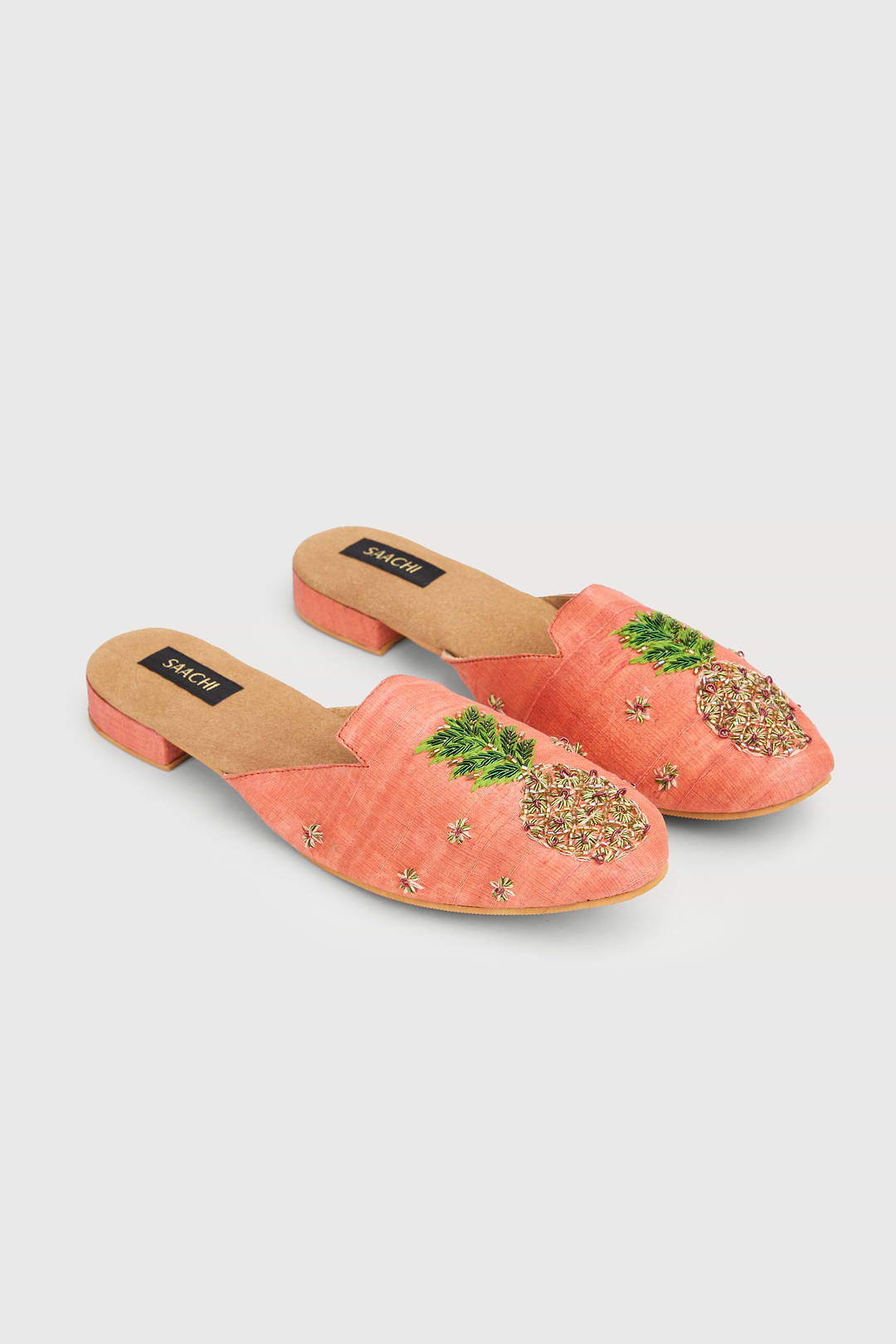 Pineapple Shoe Block Heel Mule - Coral