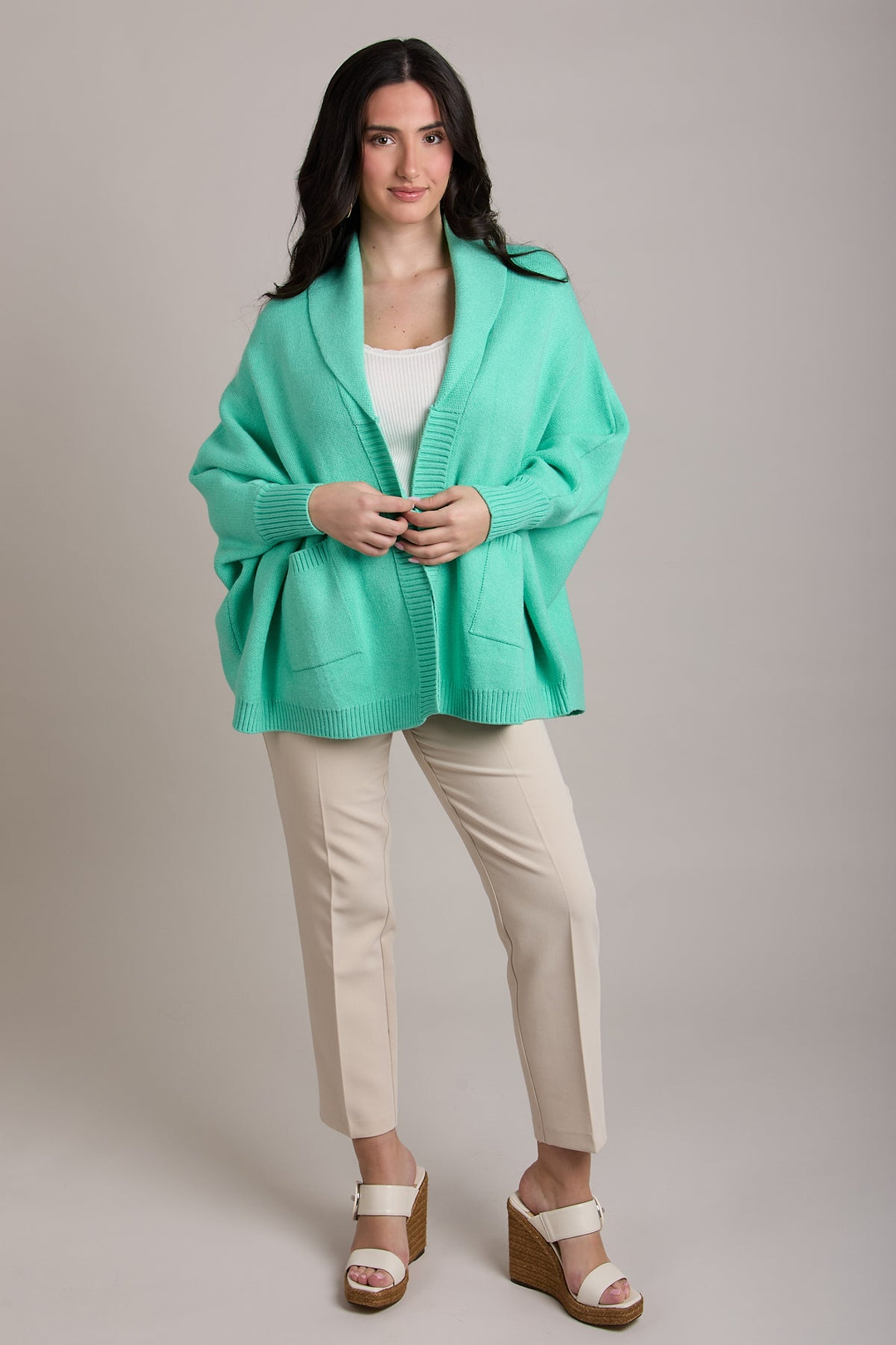 Open Front Oversized Cardigan Sweater - Aqua