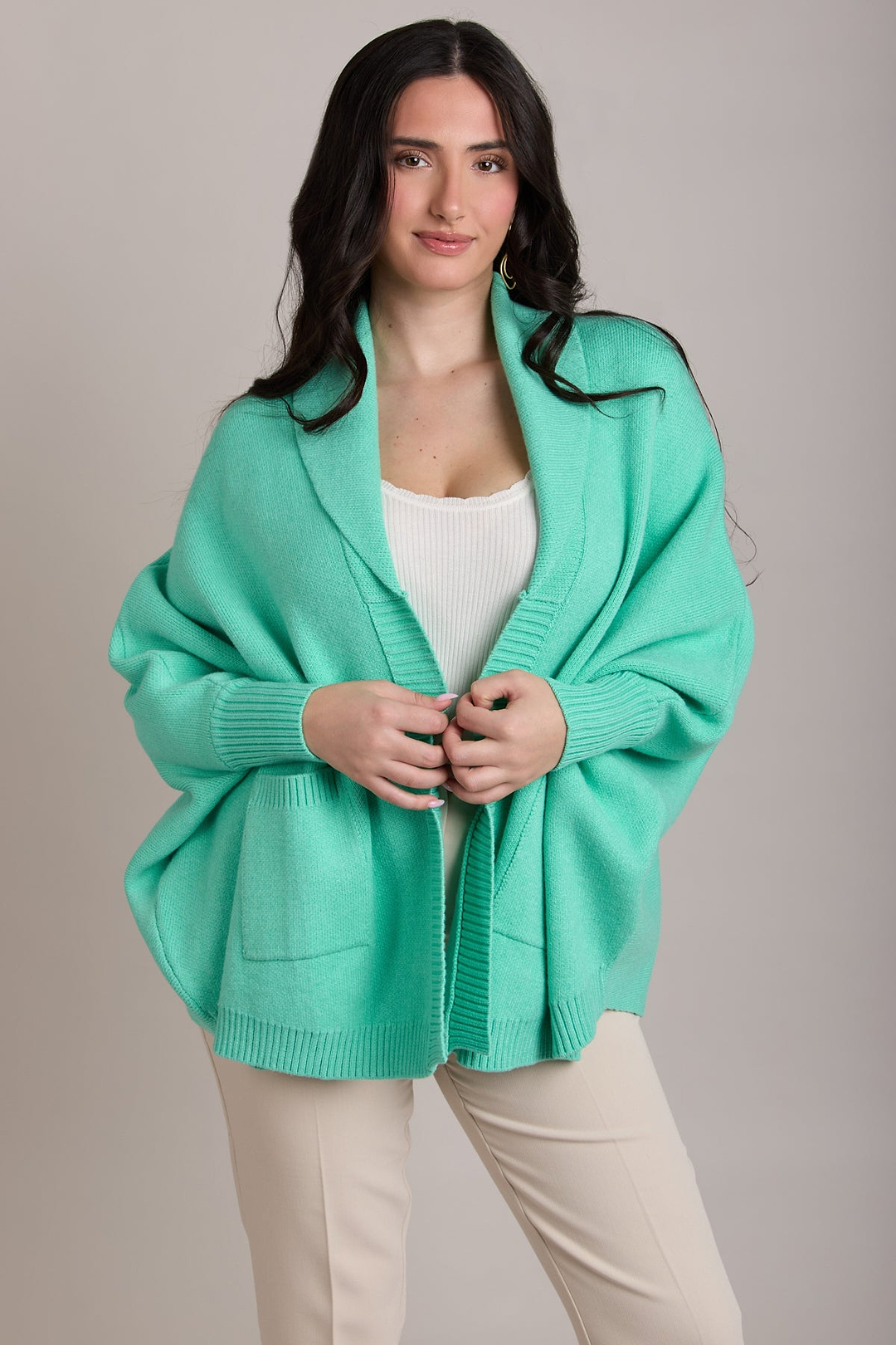 Open Front Oversized Cardigan Sweater - Aqua